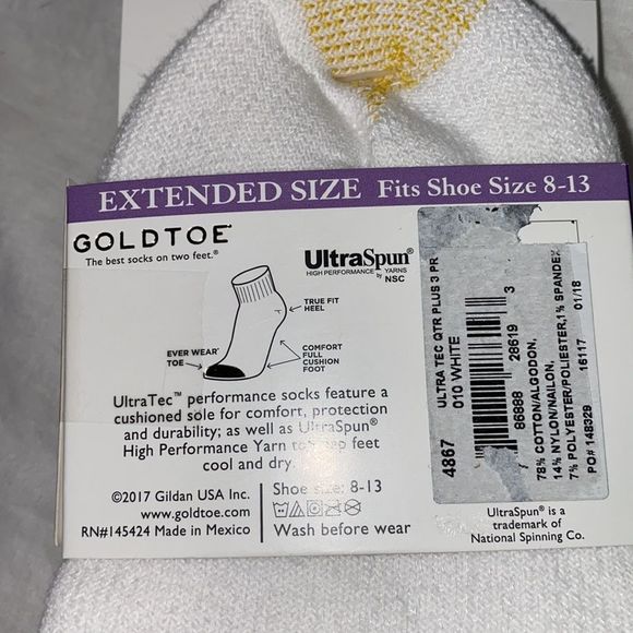 GOLDTOE® White Ultratec Quarter Socks-3 pack NEW! - Picture 5 of 5